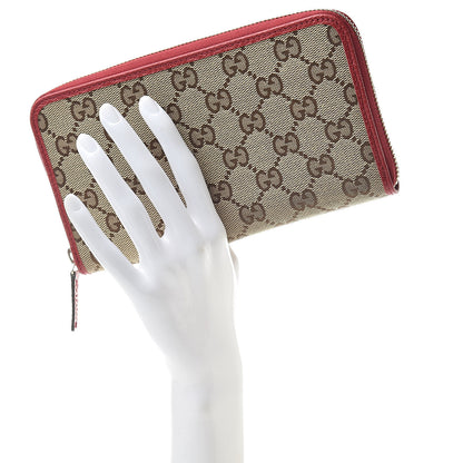 Gucci Monogram Dollar Calfskin Zip Around Wallet Beige Ebony Rosso 2 of 8