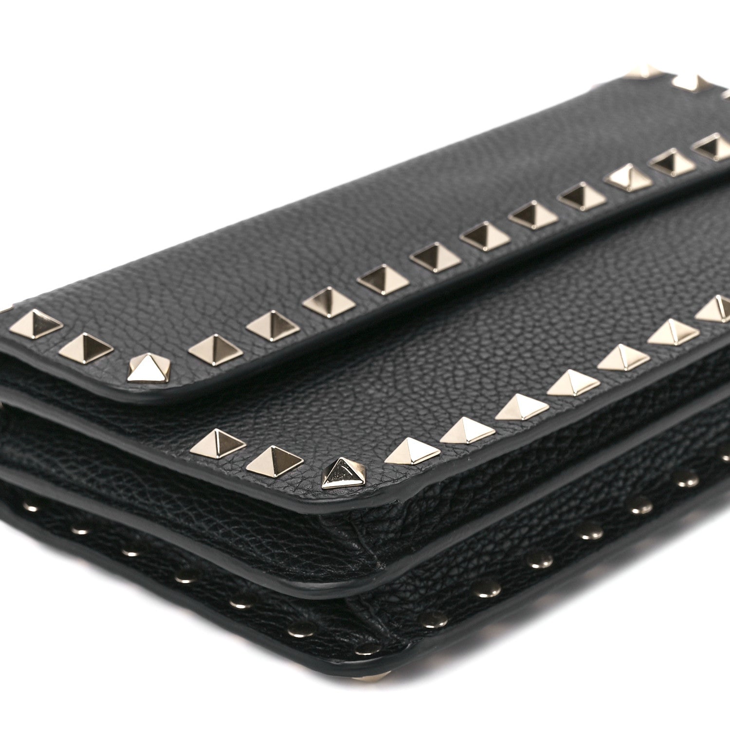 Valentino Garavani Pebbled Calfskin Rockstud Flap Wallet On Chain Black 10 of 11