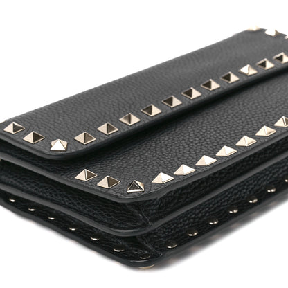 Valentino Garavani Pebbled Calfskin Rockstud Flap Wallet On Chain Black 10 of 11