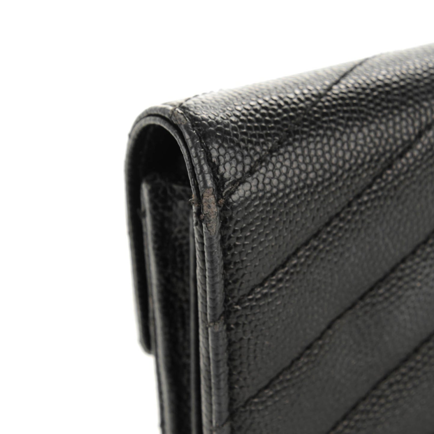 AINT LAURENT Calfskin Matelasse Chevron Monogram Flap Wallet Black