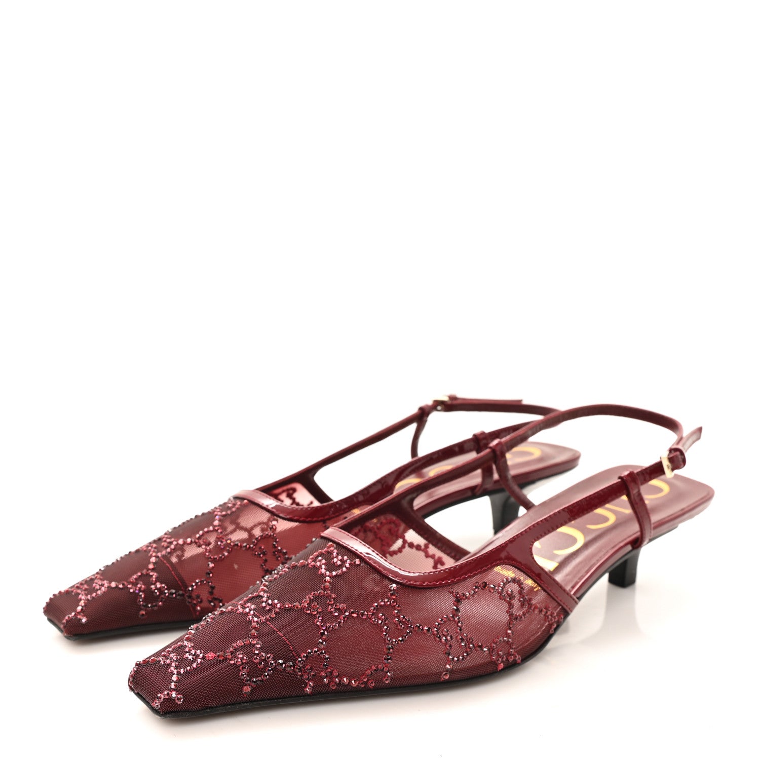 Gucci Tela Retino Kid Scamosciato Crystal GG Monogram Square G 35mm Slingback Pumps 40 Rosso Ancora 4 of 8