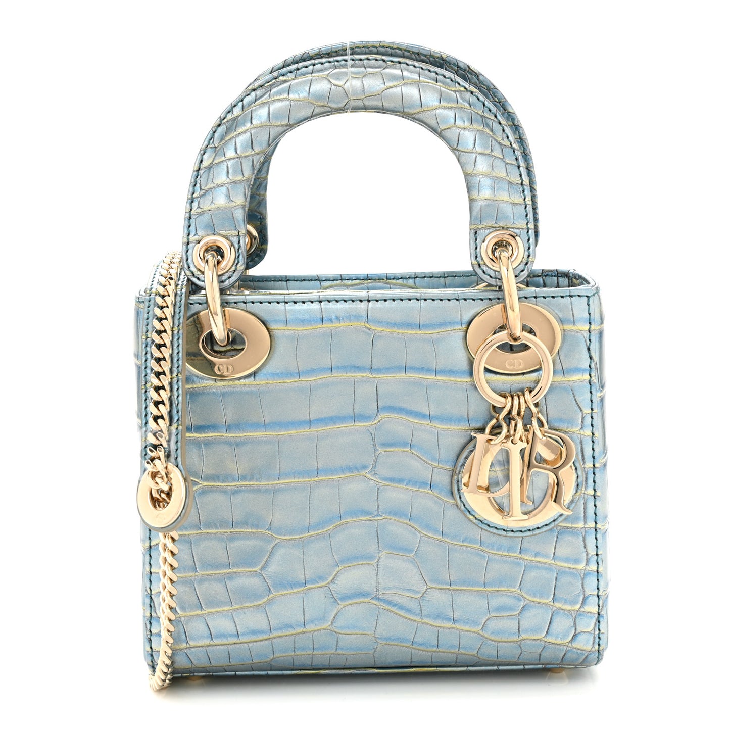 Metallic Alligator Mini Lady Dior Metal Blue