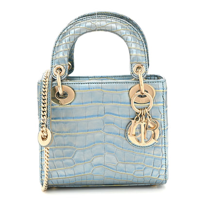 Christian Dior Metallic Alligator Mini Lady Dior Metal Blue 1 of 10
