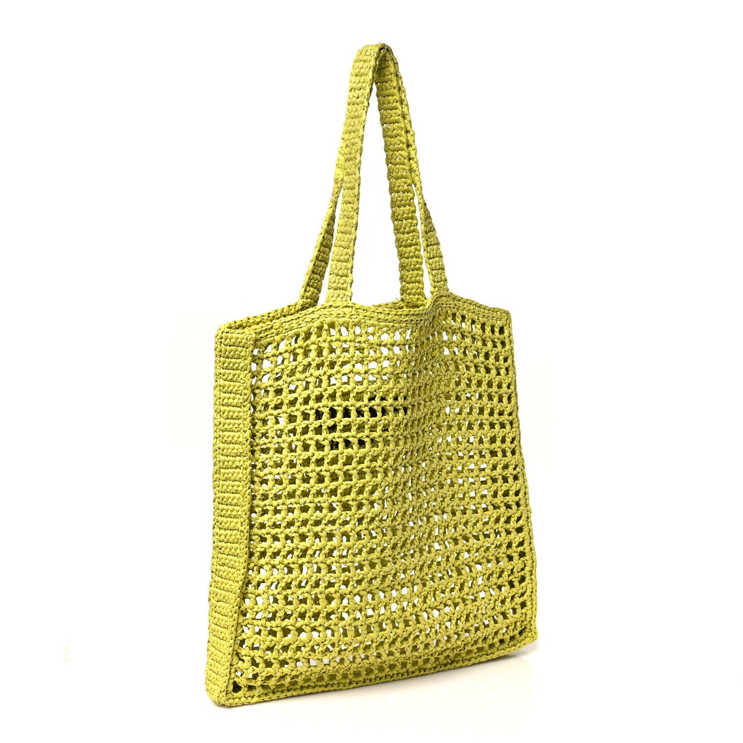 Prada Yarn Raffia Effect Crochet Logo Embroidered Tote Bag Cedro 3 of 10