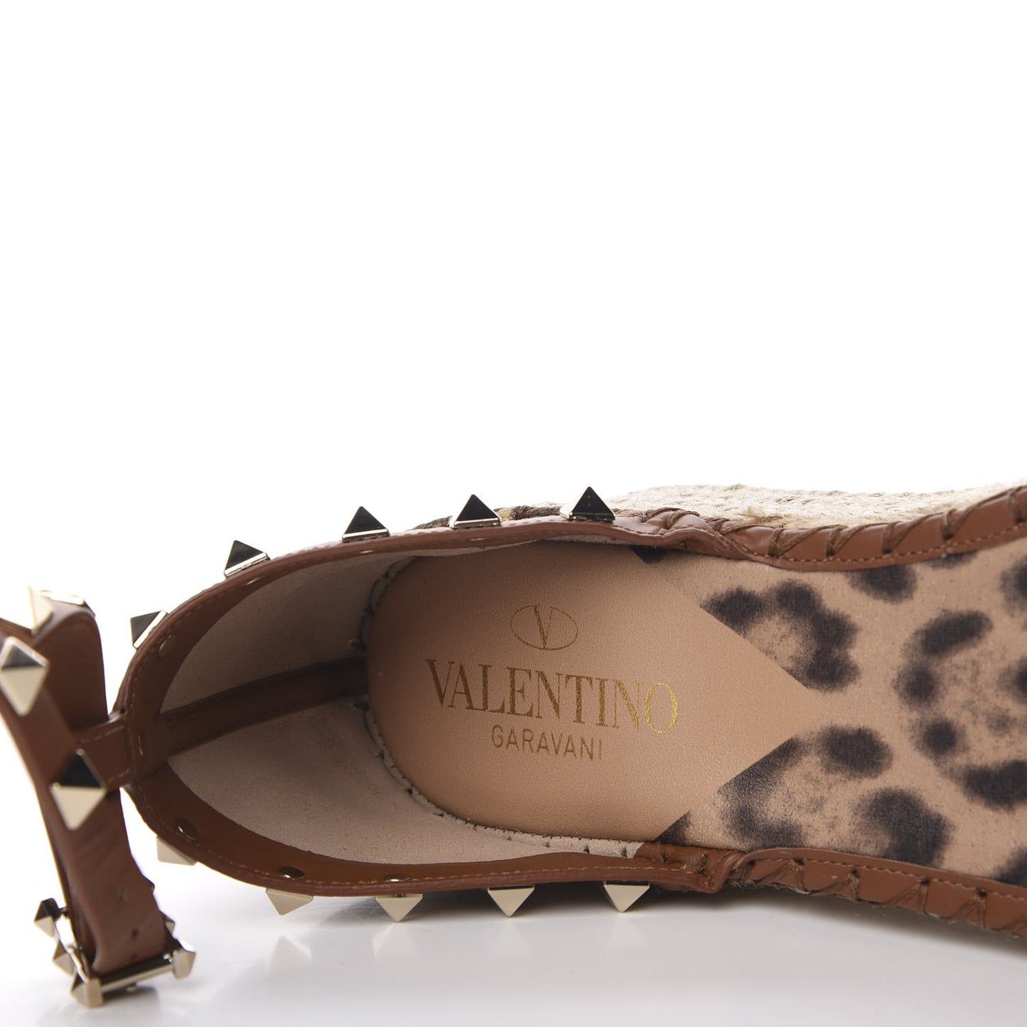 Canvas Leopard Print Rockstud Ankle Wrap Espadrille Flatform Sandals 39 Brown