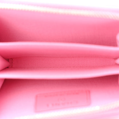 Chanel Caviar Quilted Boy Zip Around Coin Purse Wallet Pink 5 of 7