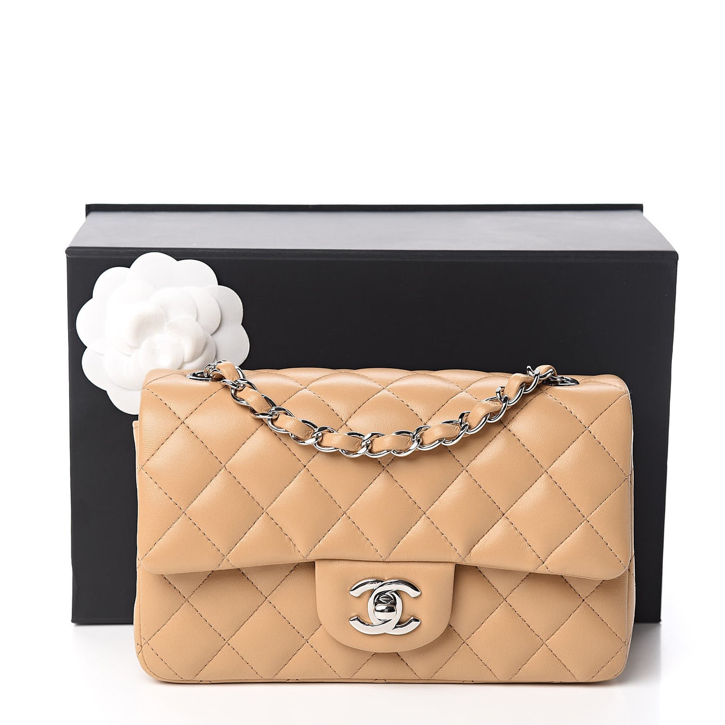 Lambskin Quilted Mini Rectangular Flap Beige