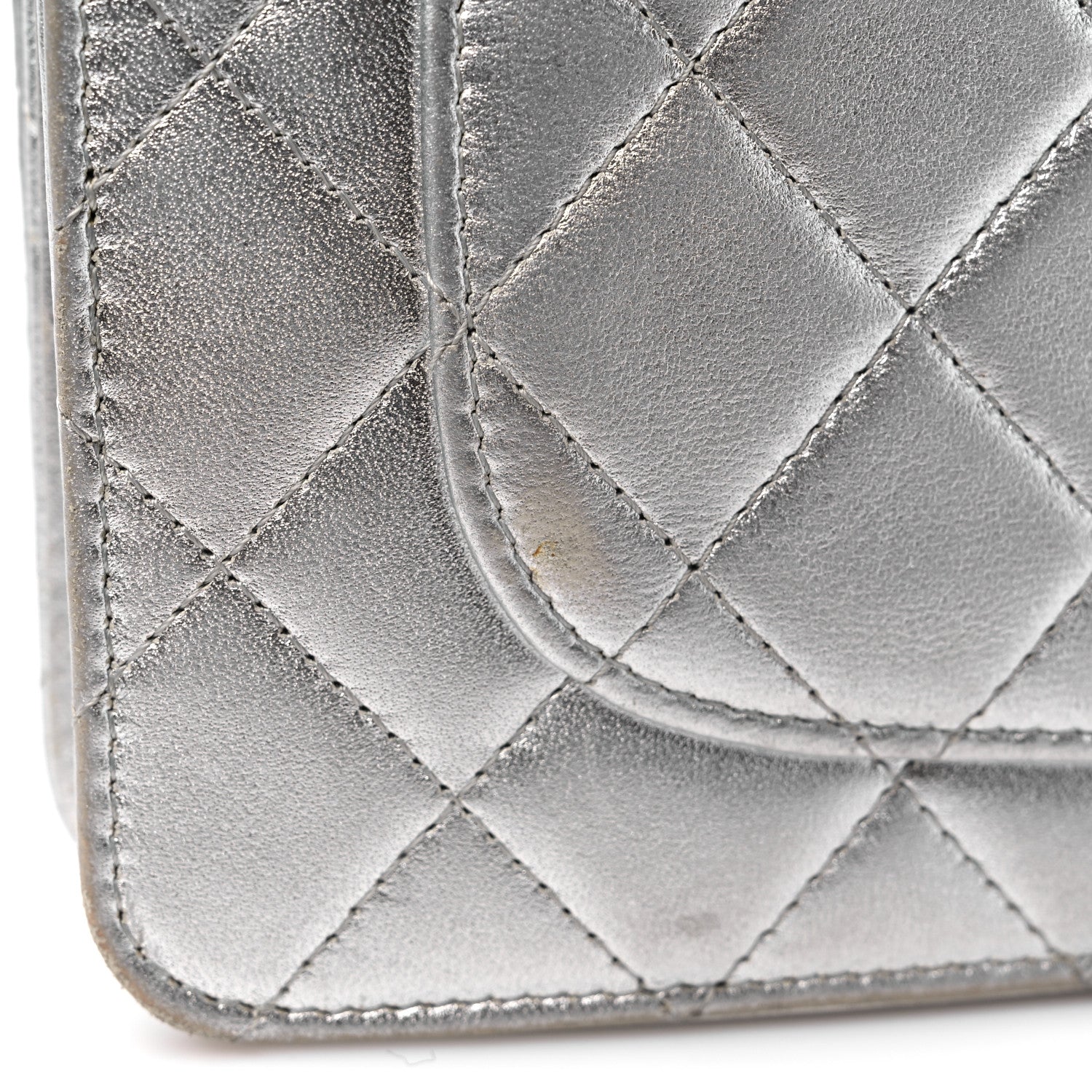 Chanel Metallic Lambskin Quilted Wallet On Chain WOC Silver 17 of 19