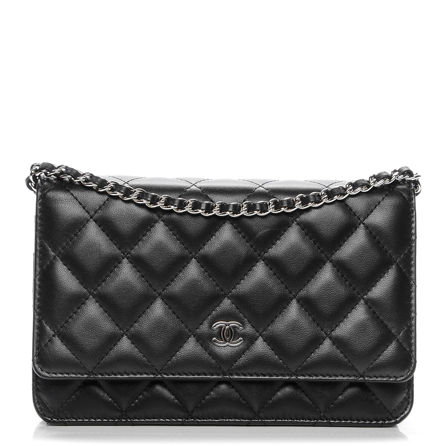 Lambskin Quilted Wallet On Chain WOC Black