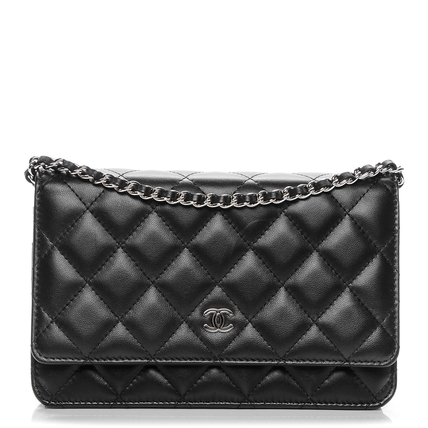 Chanel Lambskin Quilted Wallet On Chain WOC Black 1 of 8