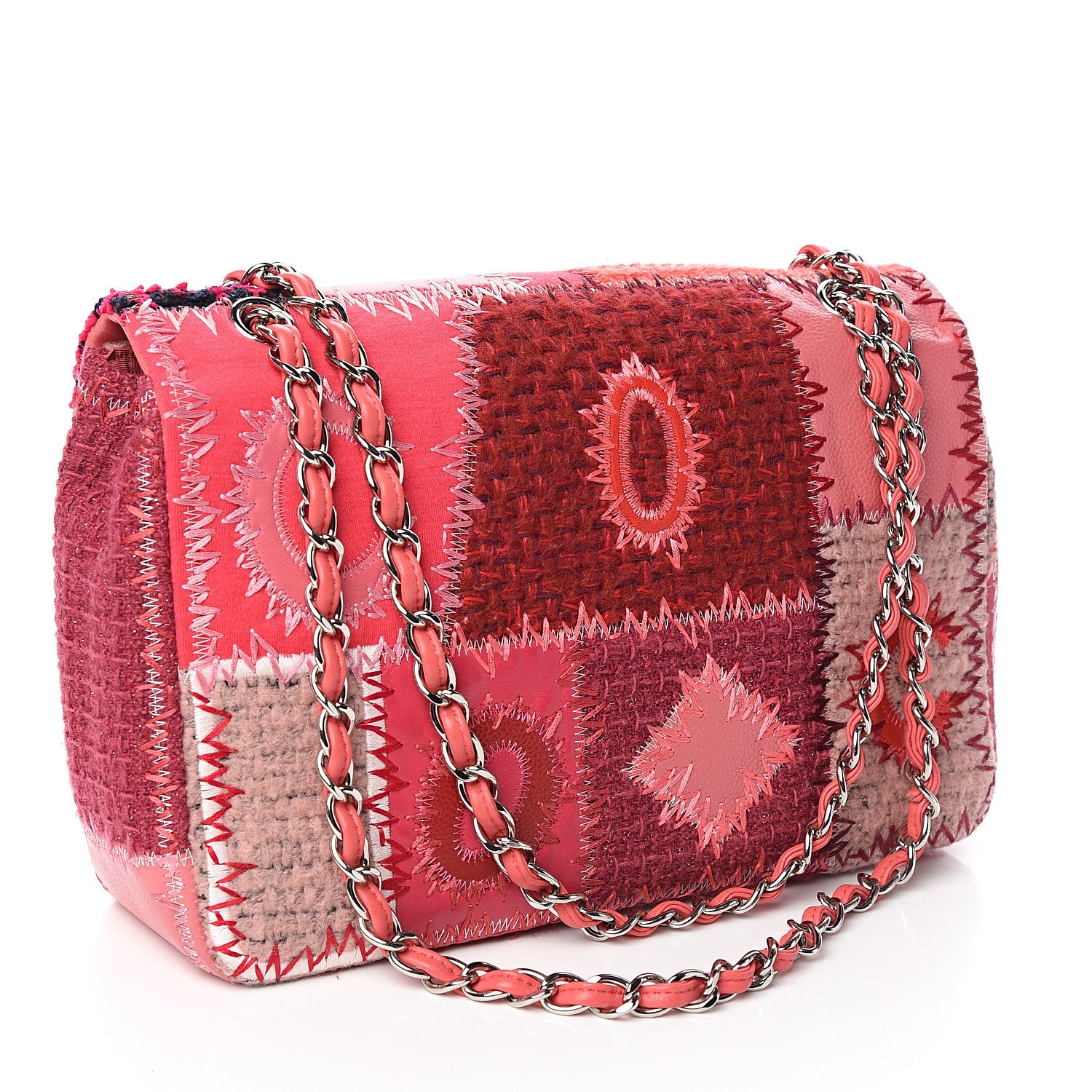 Chanel Tweed Patchwork Jumbo Single Flap Pink 2 of 9