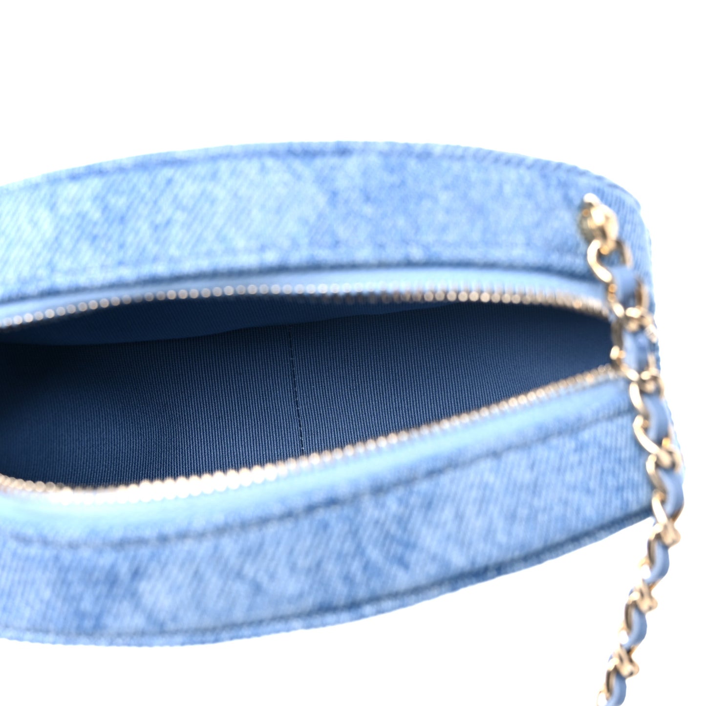Denim Printed Chain Clutch Dark Blue