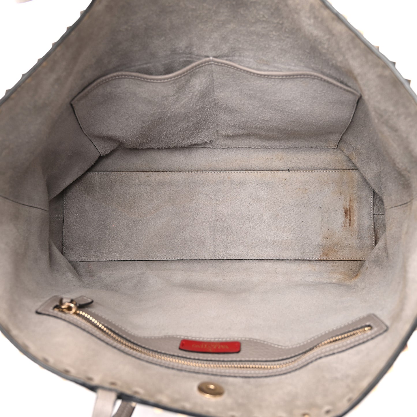 Grained Calfskin Rockstud Shoulder Tote Perla