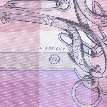 Hermes Silk Mors et Gourmettes Vichy Scarf 90 Parme Mauve White 3 of 5