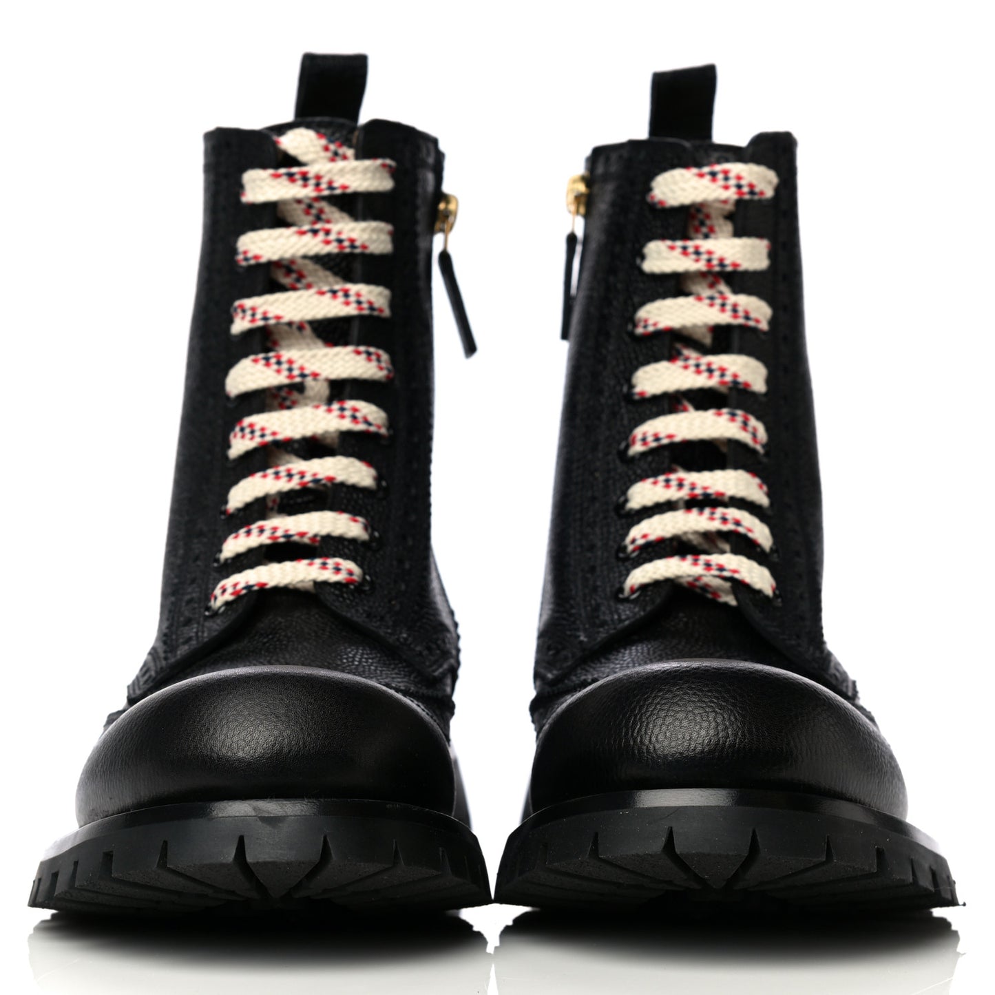 Grained Calfskin Mens Brogue Wingtip Lug Sole Boots 8 Black