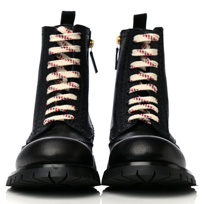 Gucci Grained Calfskin Mens Brogue Wingtip Lug Sole Boots 8 Black 2 of 12