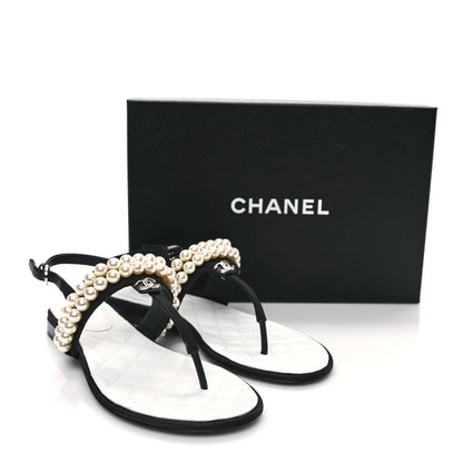 Chanel Grosgrain Pearl CC Sandals 38.5 Black 9 of 10