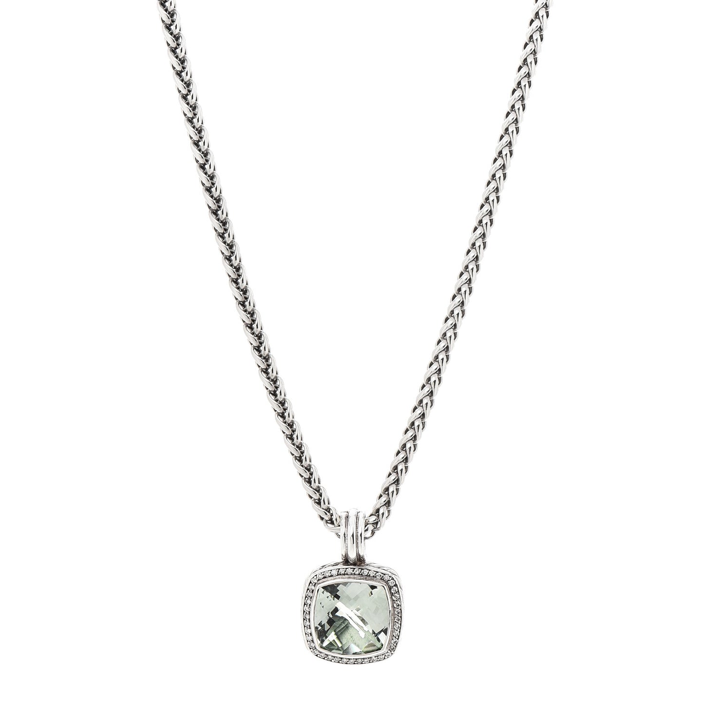 Sterling Silver Diamond Prasiolite 14mm Albion Pendant Necklace