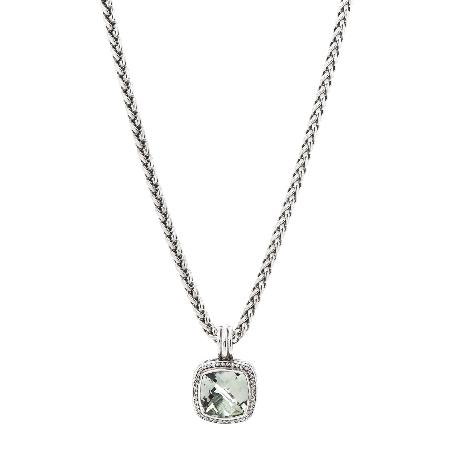 David Yurman Sterling Silver Diamond Prasiolite 14mm Albion Pendant Necklace 1 of 6