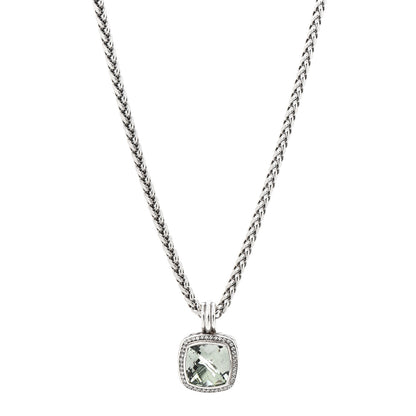 David Yurman Sterling Silver Diamond Prasiolite 14mm Albion Pendant Necklace 1 of 6