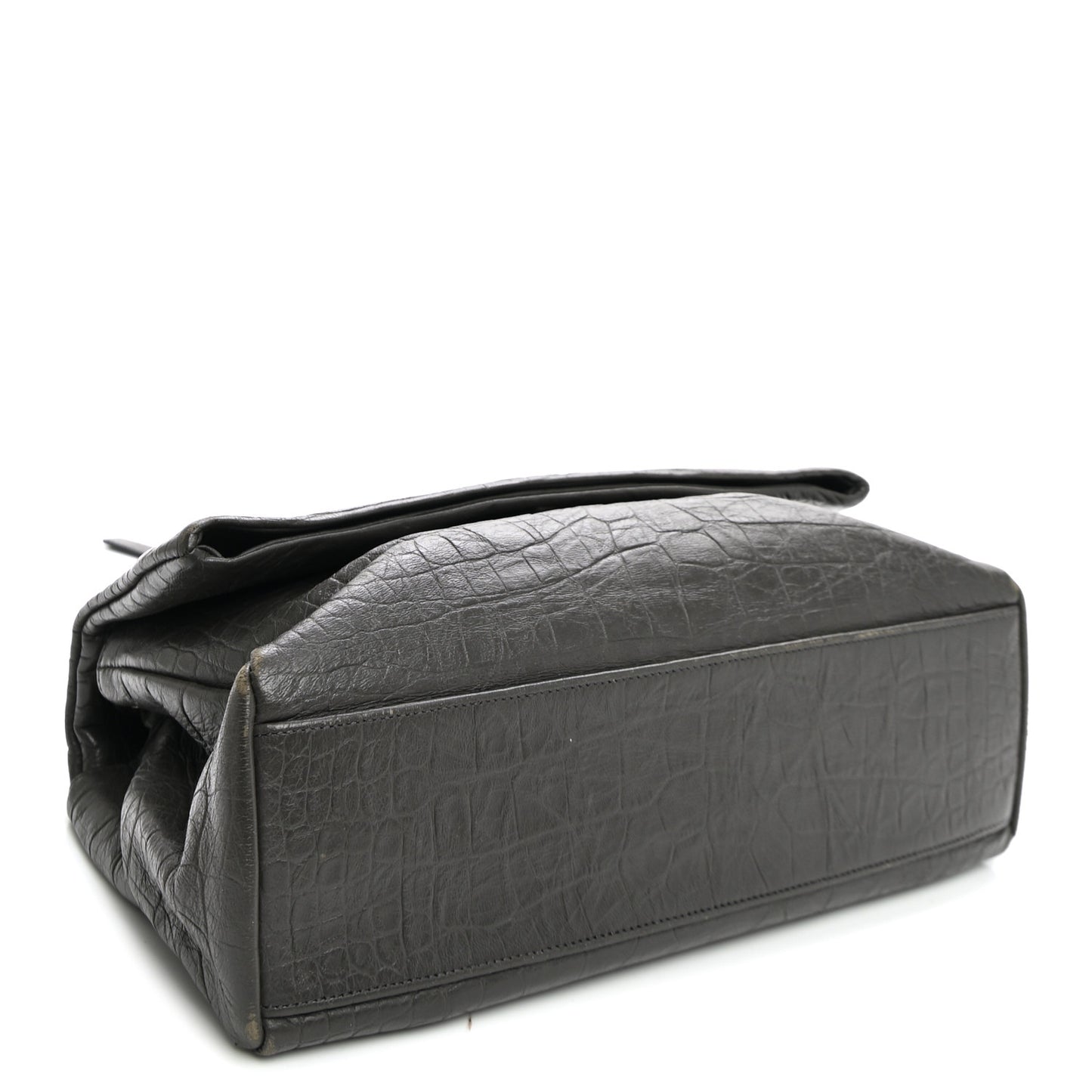 Calfskin Crocodile Embossed Medium West Hollywood Monogram Fold-Over Grey