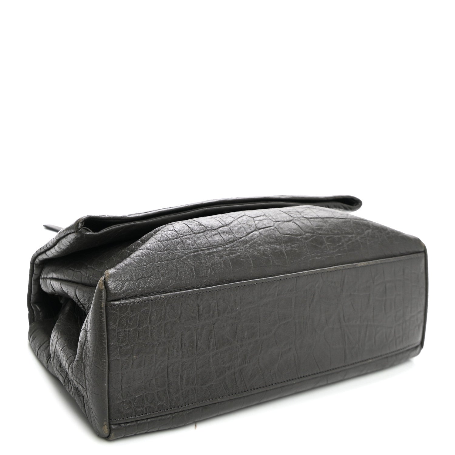 Saint Laurent Calfskin Crocodile Embossed Medium West Hollywood Monogram Fold-Over Grey 4 of 12