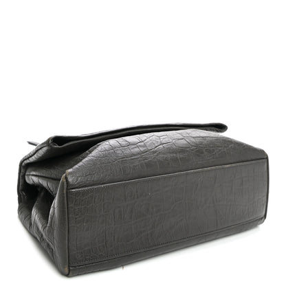 Saint Laurent Calfskin Crocodile Embossed Medium West Hollywood Monogram Fold-Over Grey 4 of 12