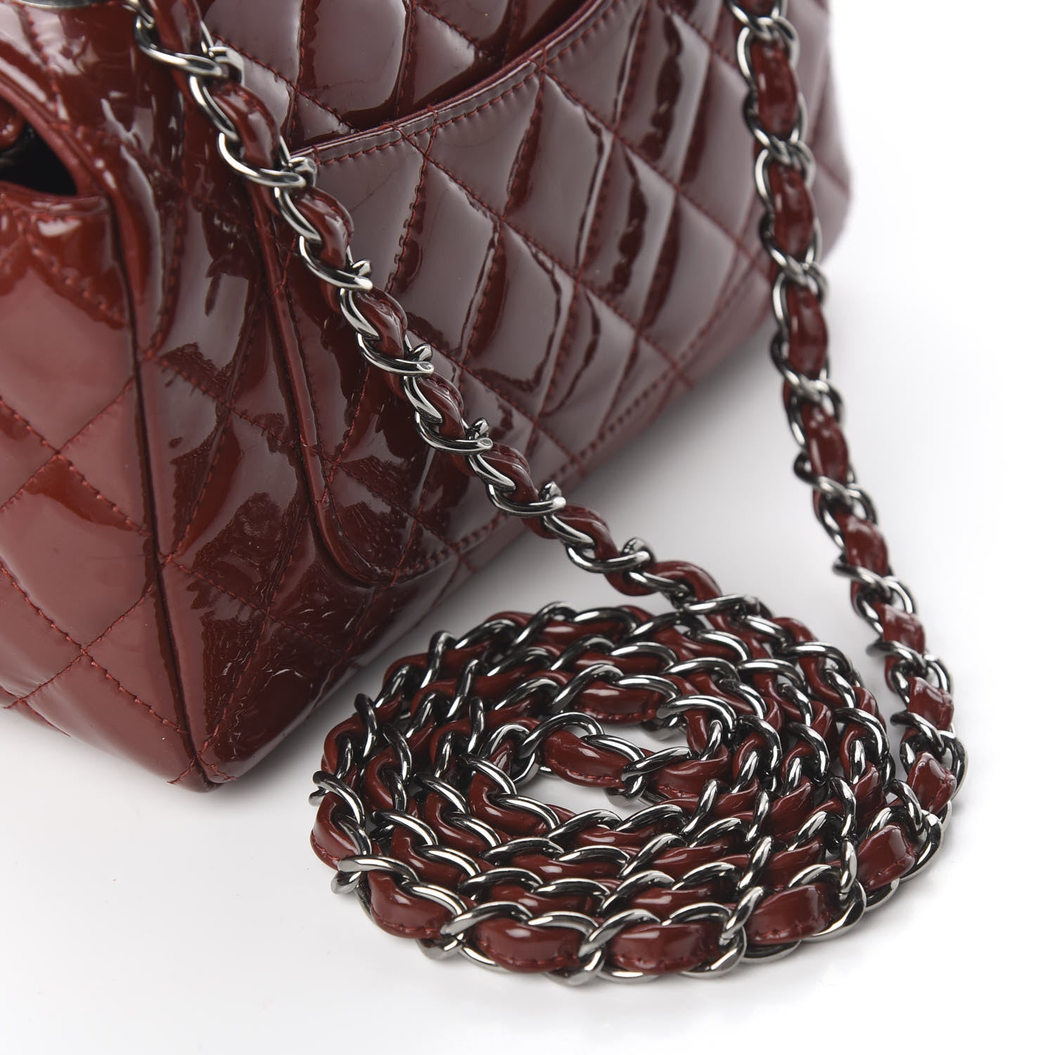 Chanel Patent Calfskin Quilted Mini Rectangular Flap Dark Red 11 of 12