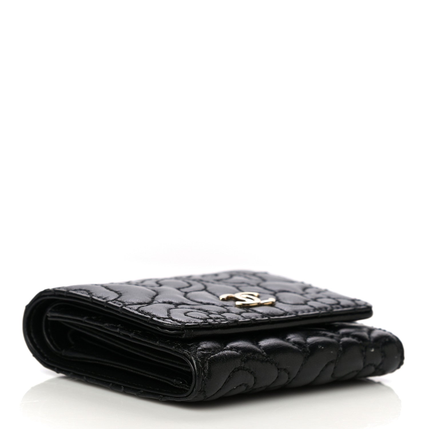 Chanel Lambskin Camellia Embossed Small Wallet Black 4 of 17