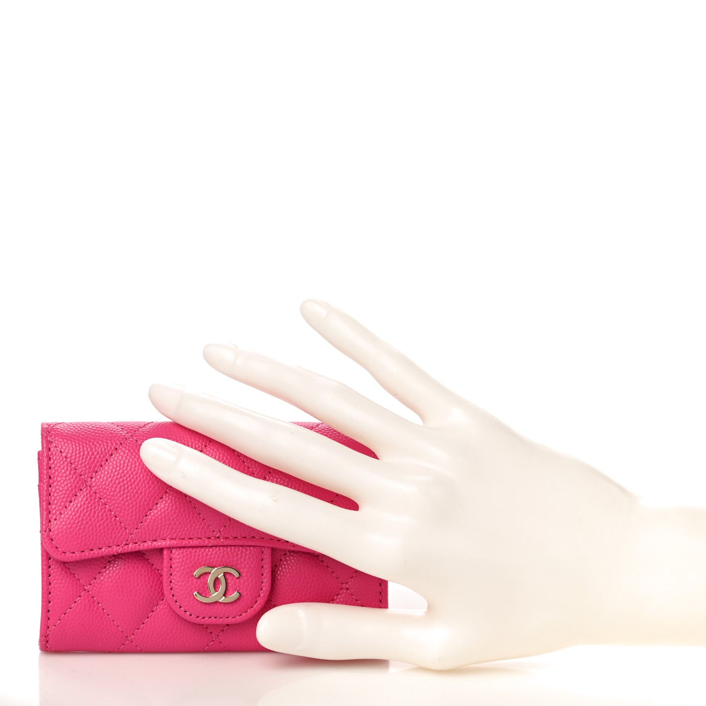 Caviar Quilted Flap Card Holder Wallet Dark Pink
