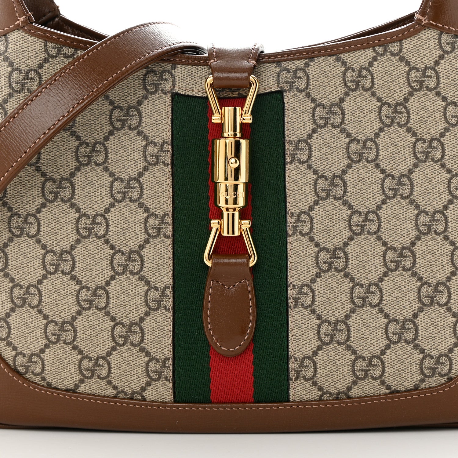 Gucci GG Supreme Monogram Azalea Calfskin Web Small Jackie 1961 Hobo Beige Ebony Brown Sugar 8 of 11
