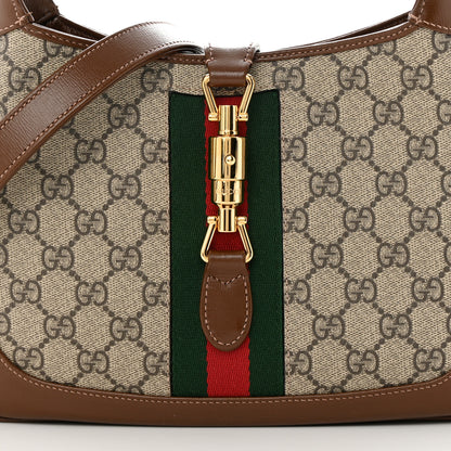 Gucci GG Supreme Monogram Azalea Calfskin Web Small Jackie 1961 Hobo Beige Ebony Brown Sugar 8 of 11