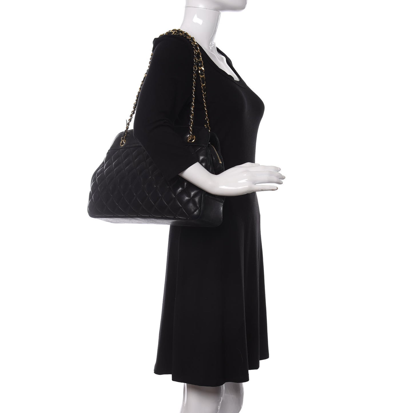 Lambskin Quilted Shopping Tote Black