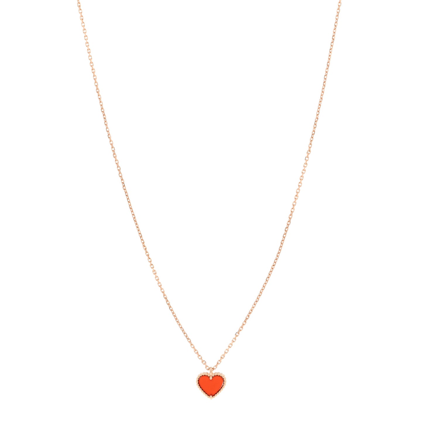 18K Rose Gold Carnelian Sweet Alhambra Heart Pendant Necklace