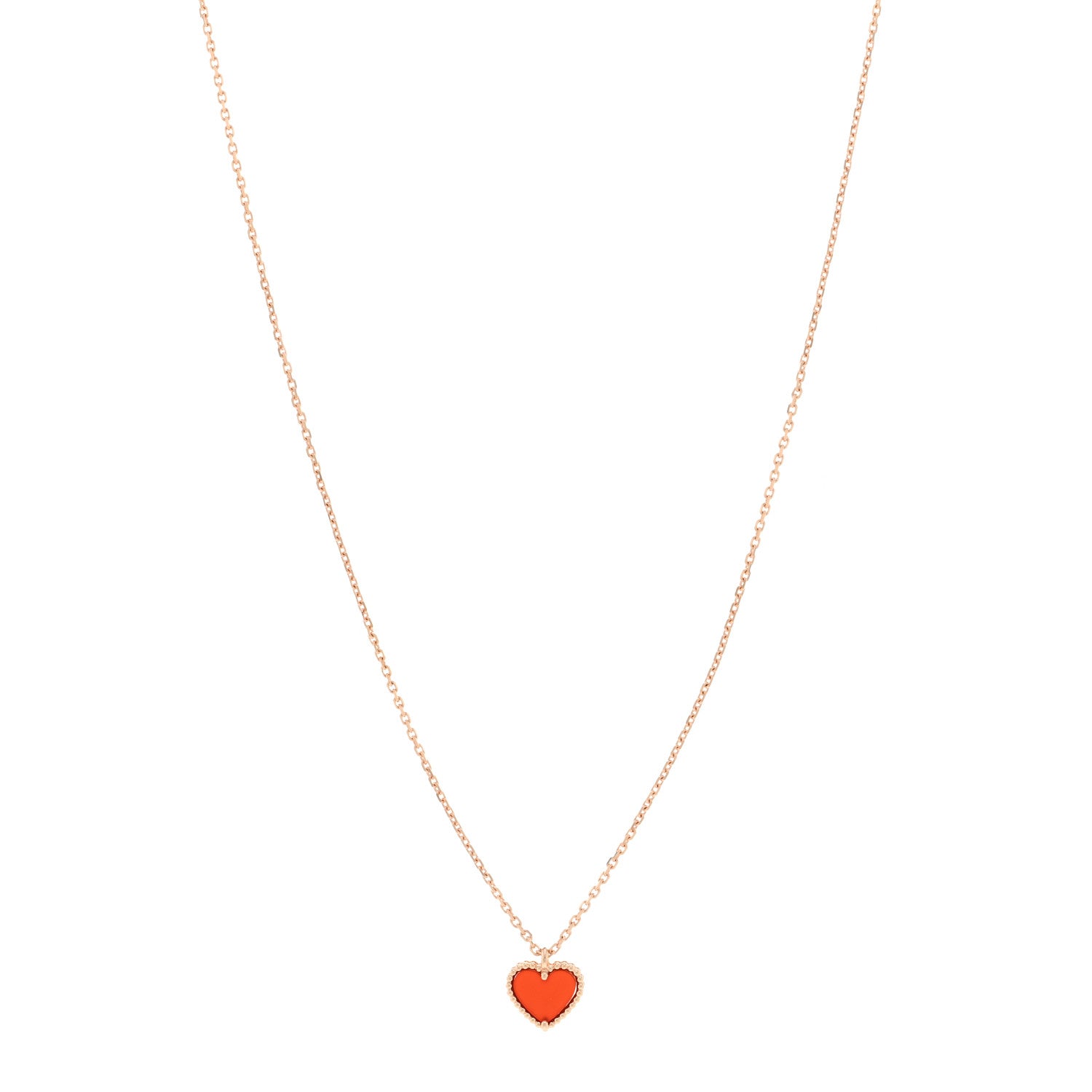 Van Cleef & Arpels 18K Rose Gold Carnelian Sweet Alhambra Heart Pendant Necklace 1 of 5