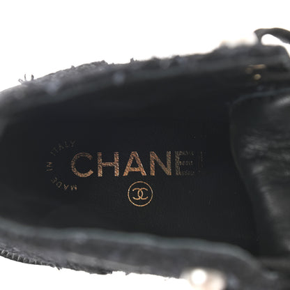 Chanel Tweed Patent Calfskin Pearl Combat Short Boots 36.5 Black Grey 7 of 8