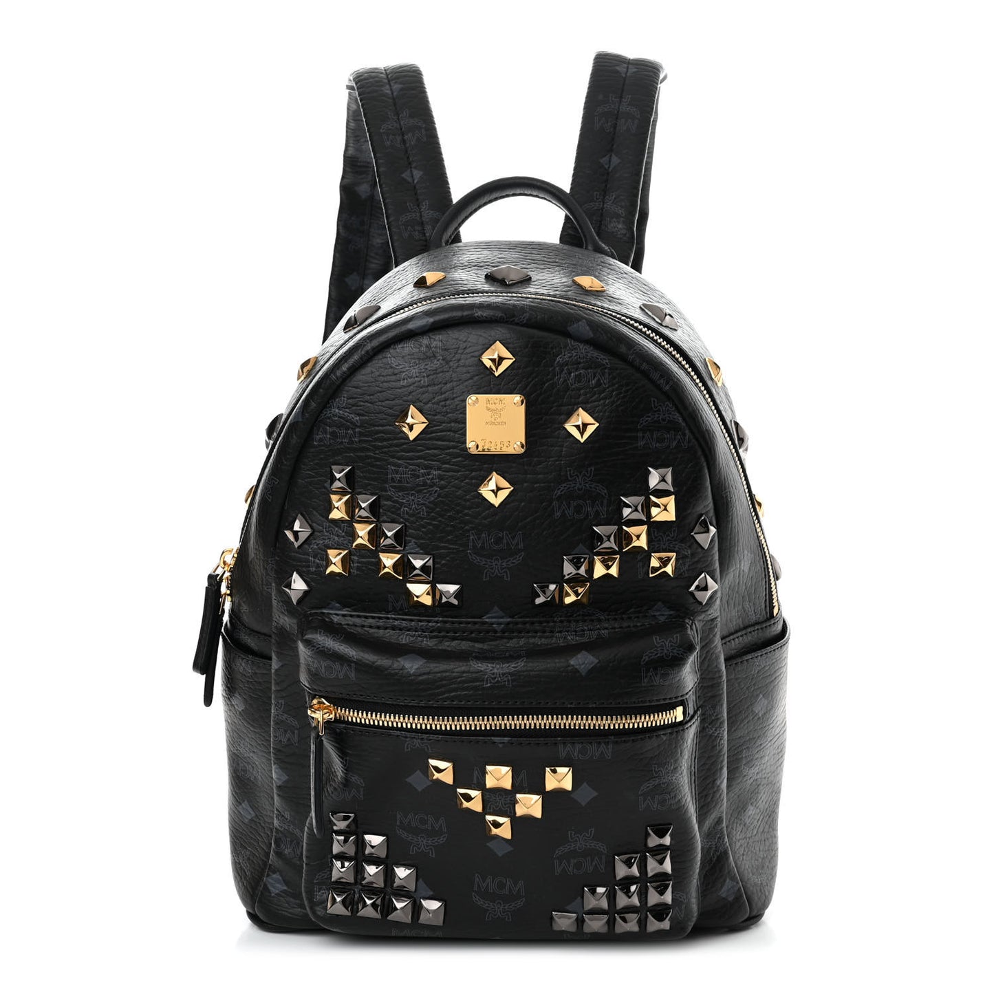 Grained Calfskin Visetos Studded Small Stark M Backpack Black