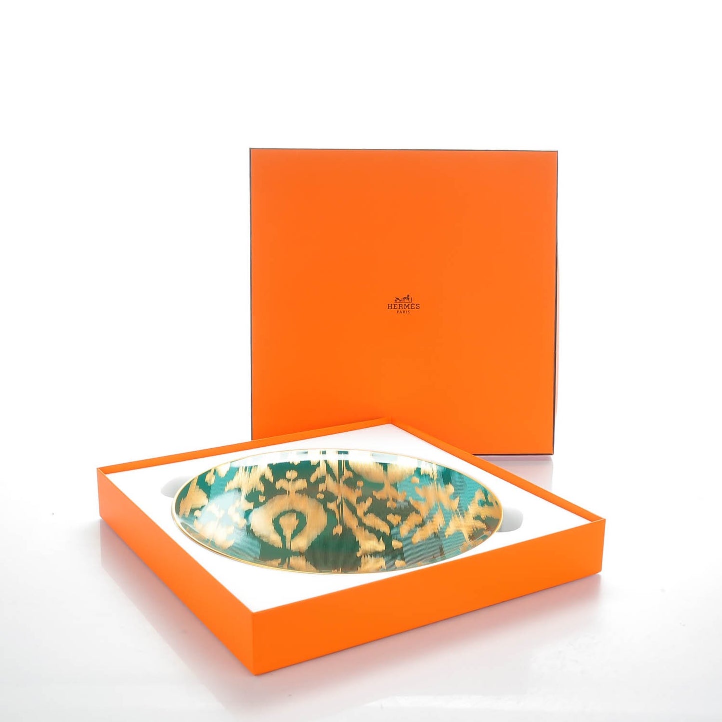 Porcelain Voyage en Ikat Presentation Plate Emerald