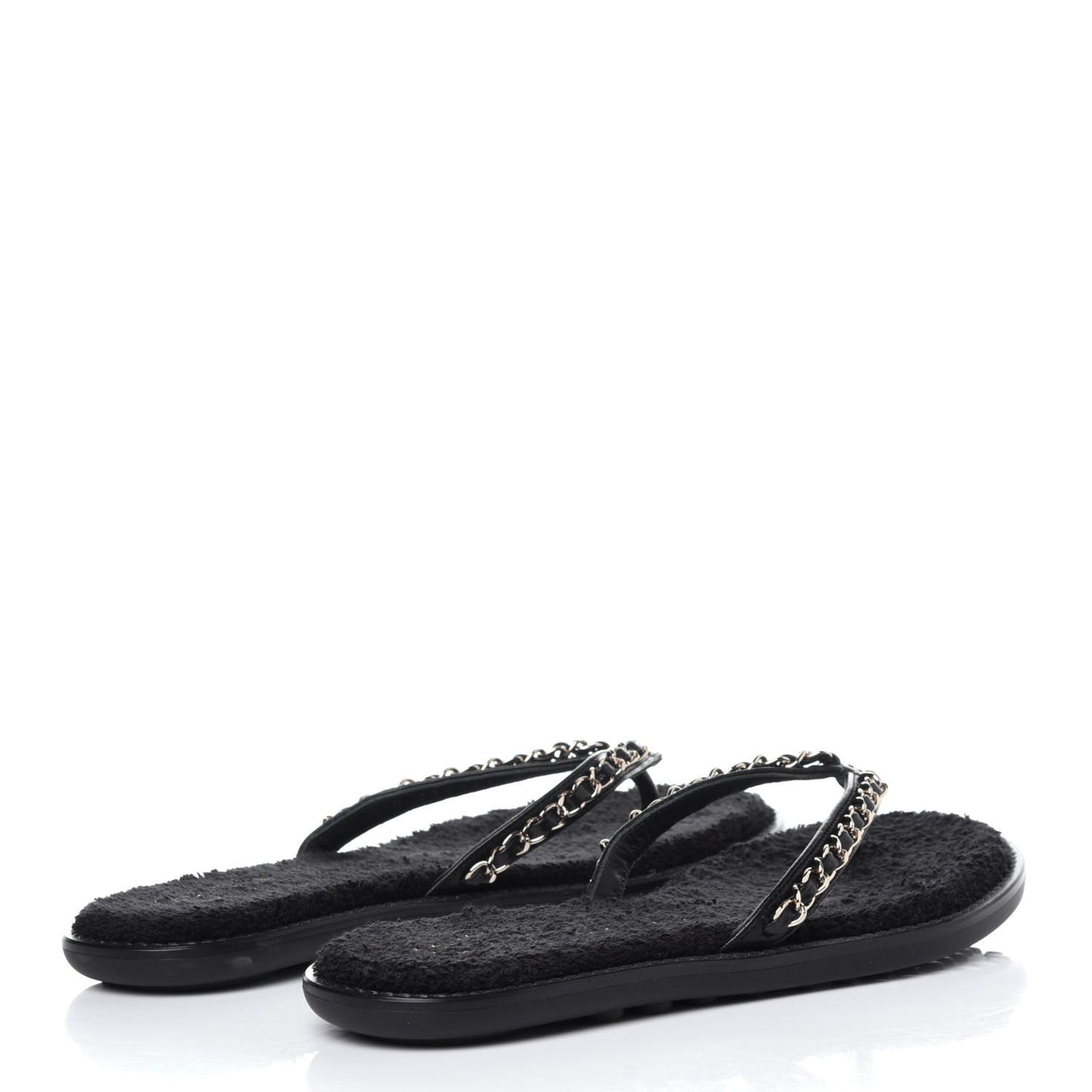 Lambskin CC Chain Thong Sandals 36 Black