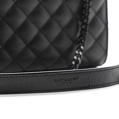 Saint Laurent Grain De Poudre Textured Mixed Matelasse Triquilt Small Monogram Satchel Black 7 of 11