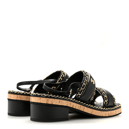 Chanel Lambskin Cork Chain Sandals 36 Black 5 of 9