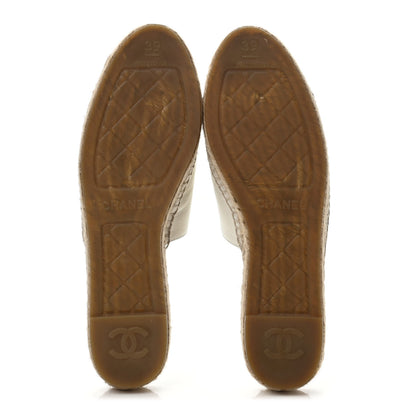 Chanel Iridescent Goatskin CC Espadrille Mules 39 Ivory Black 4 of 4