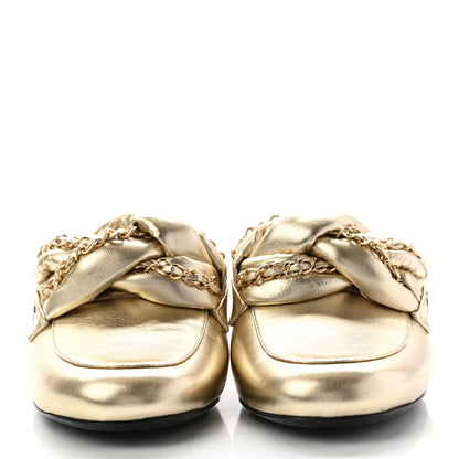 Chanel Metallic Lambskin Chain Braided Mules 40.5 Light Gold 2 of 16