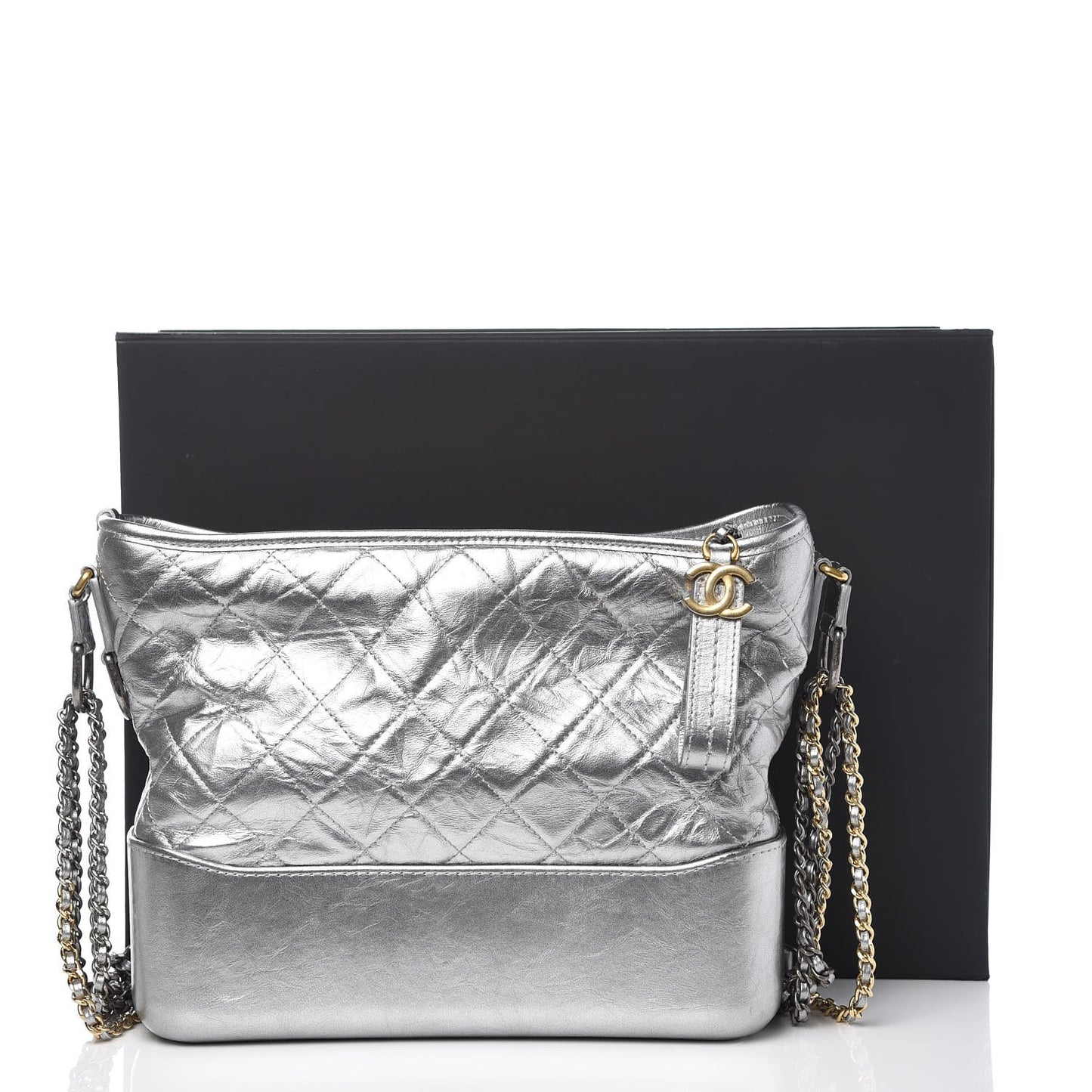Metallic Lambskin Calfskin Quilted Medium Gabrielle Hobo Silver