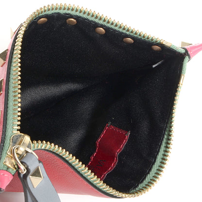 Valentino Garavani Vitello Italian Pop Small Rockstud Zip Pouch Deep Rose Scarlet 5 of 9