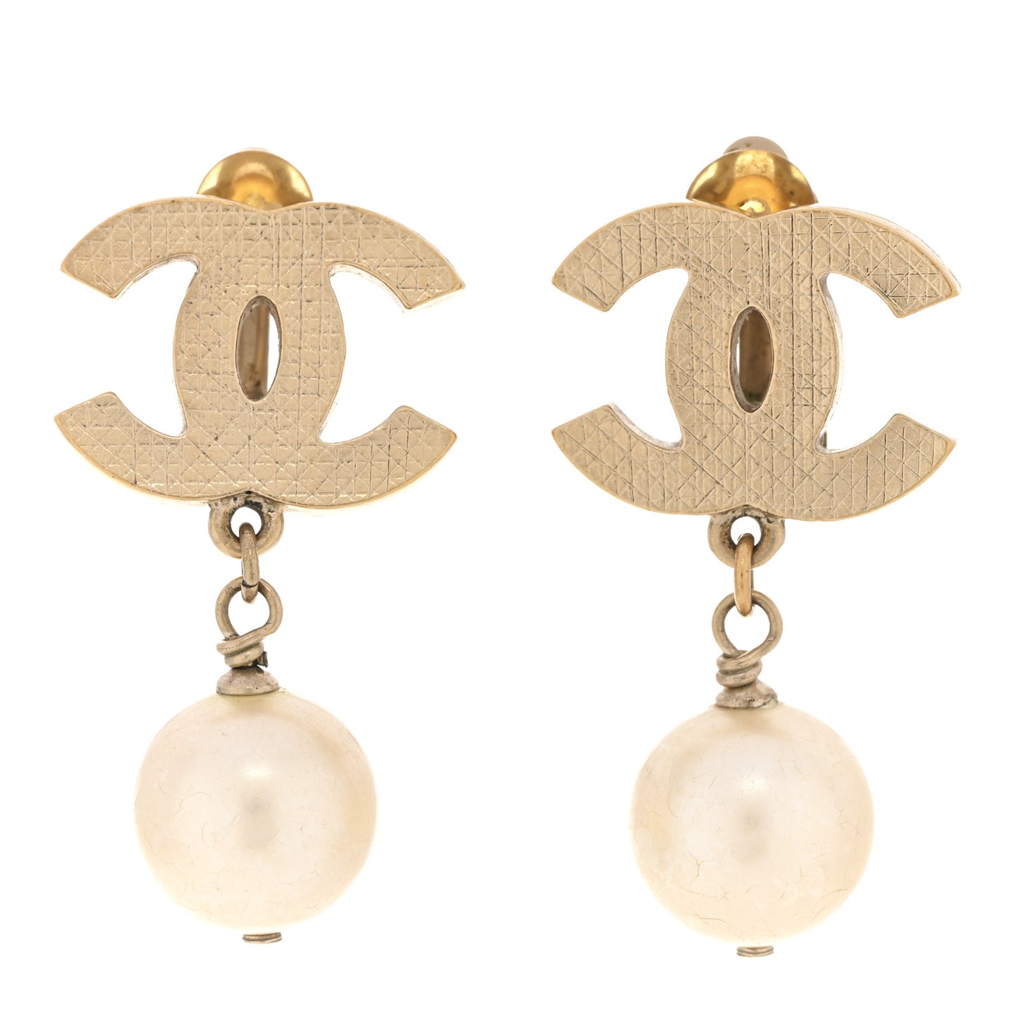 Pearl CC Drop Clip On Earrings Gold