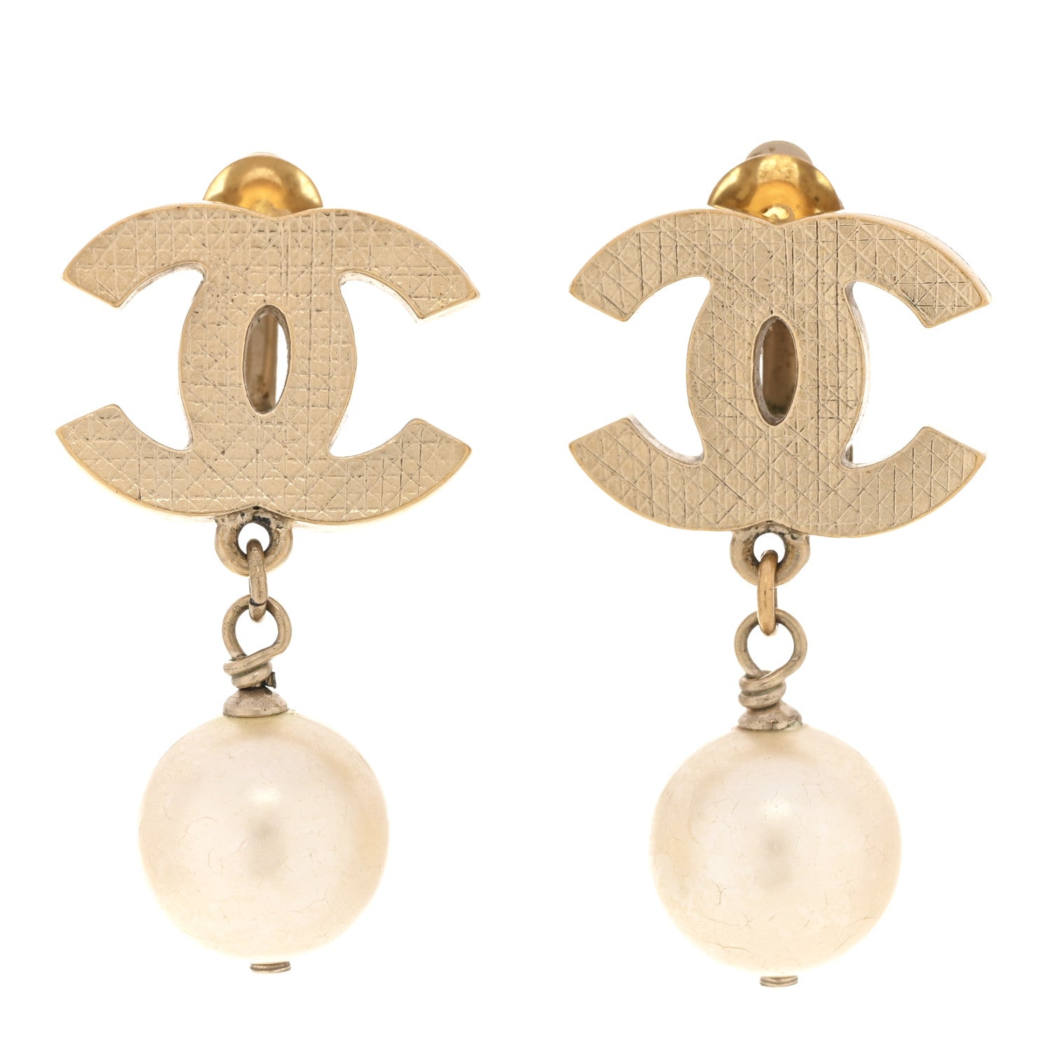 Chanel Pearl CC Drop Clip On Earrings Gold 1 of 6