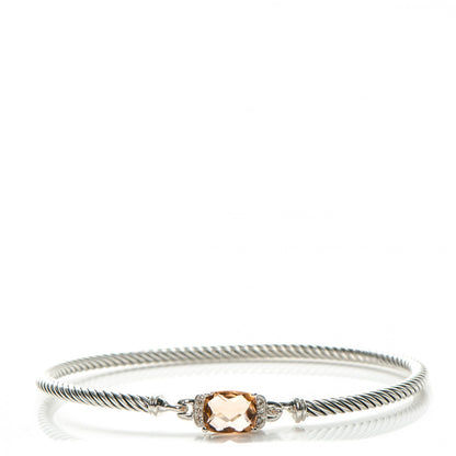 David Yurman Sterling Silver Diamond Morganite 3mm Petite Wheaton Bracelet 1 of 4