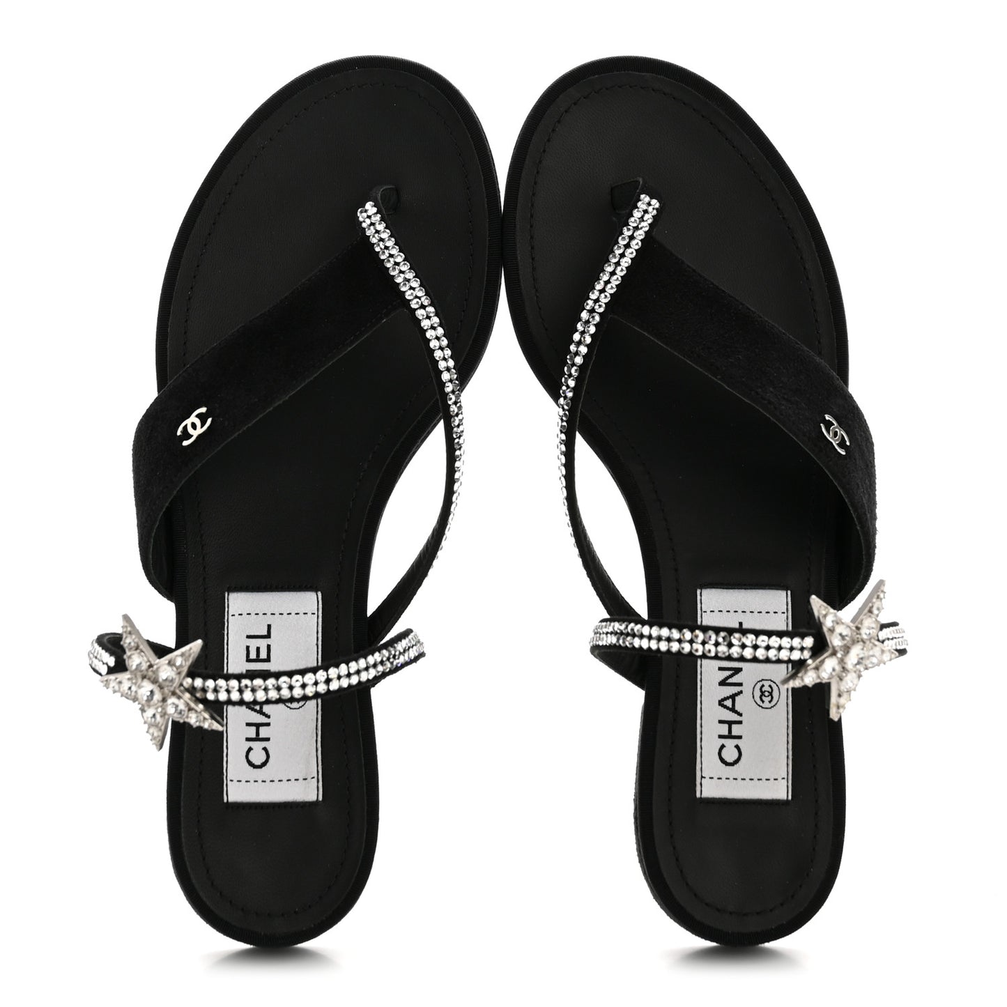 Suede Calfskin Strass Star Sandals 37 Black