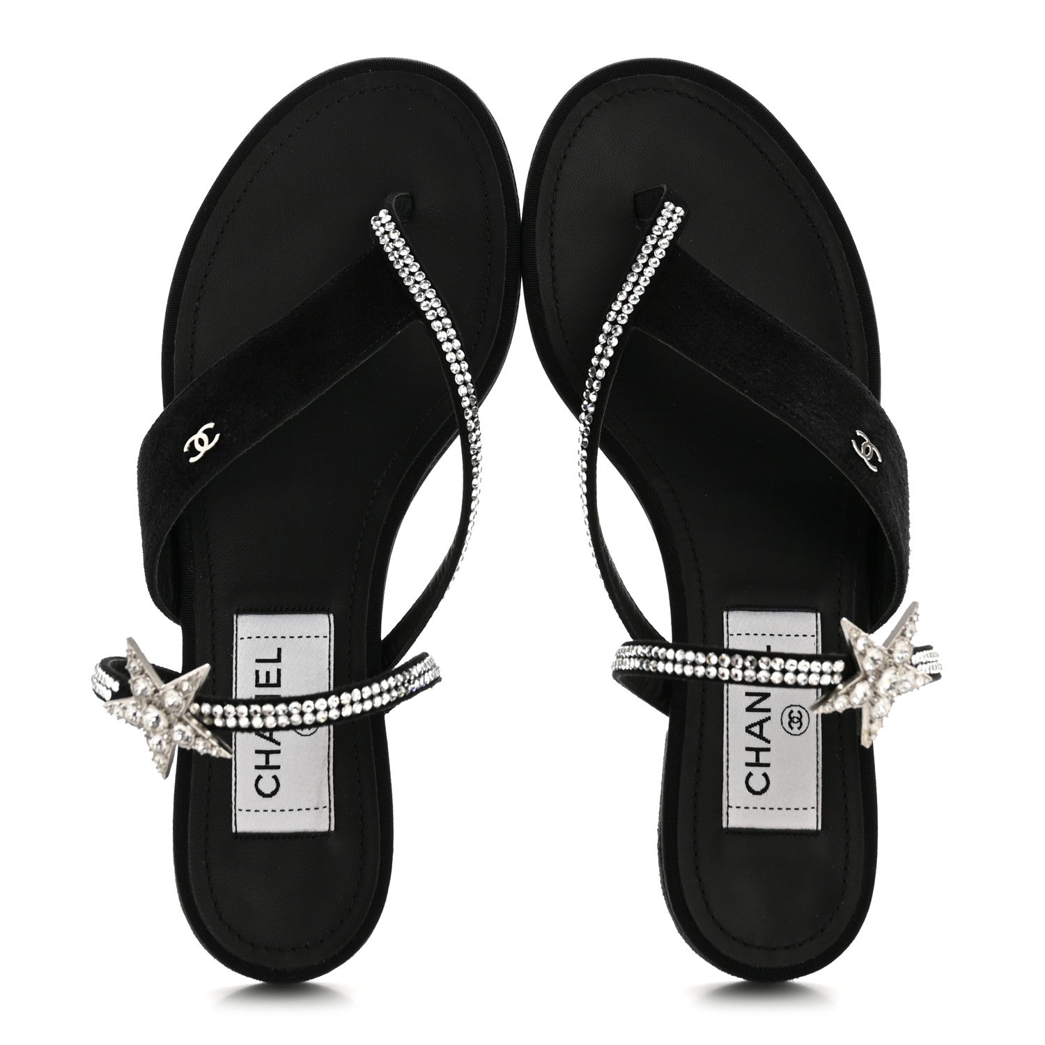 Chanel Suede Calfskin Strass Star Sandals 37 Black 2 of 11